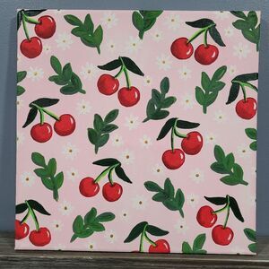 Handmade 12"x12" painted cherry bomb floral pink canvas